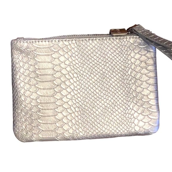 Rodan + Fields Wristlet Silver Pouch Faux Snakeskin Cosmetic Travel Case Small - Picture 2 of 4